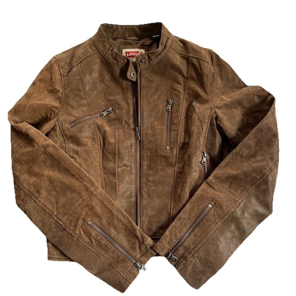 Levi's Women's L Suede‎ Split Leather Moto Jacket Cafe Racer Style Y2K Vintage